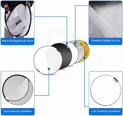 Vista 6 de Reflector con asa para fotografía, foto iluminación de estudio e iluminación para exteriores, 5 en 1. Selens. with Carrying Case, 5 in 1 Handle