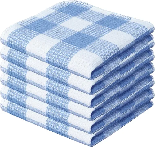 Vista 27 de PurpleEssences Trapos de cocina a cuadros con tejido de gofre, 100% algodón, 12 x 12 pulgadas, suaves, absorbentes, de secado rápido, trapos