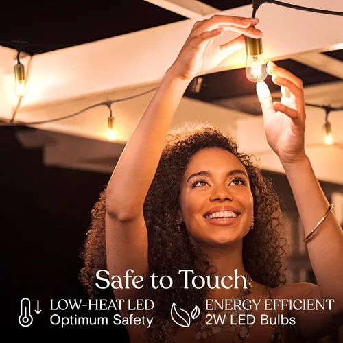 Vista 6 de Brightech Cadena de luces LED brillantes – Luces de patio de grado comercial de 48 pies con hermosos detalles de latón – Cadena de luces