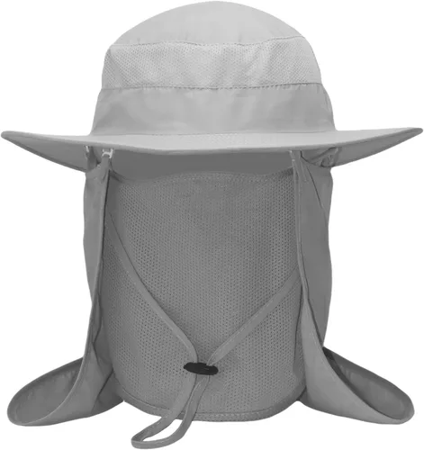 Vista 8 de Sombrero de pesca Sun Bonnie para hombres y mujeres, protección UV, gorra ligera, ala ancha, solapa desmontable para el cuello y cubierta facial