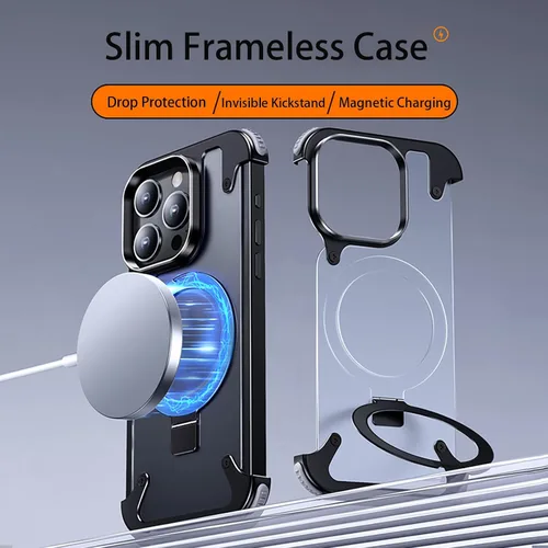 Vista 2 de Losin Soporte magnético para iPhone 15 Pro Max de metal sin marco [compatible con MagSafe] [protección contra caídas] Funda delgada a prueba