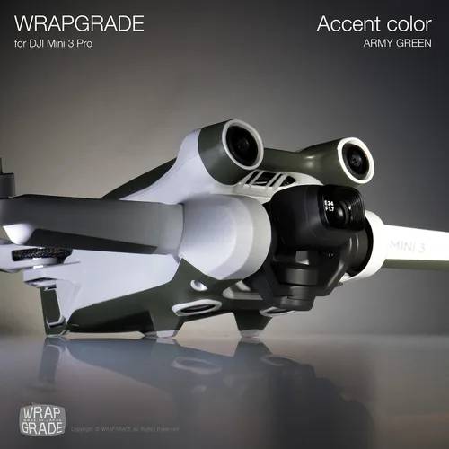 Vista 5 de WRAPGRADE Pegatinas de piel compatibles con DJI Mini 3 Pro Color de acento (verde militar)