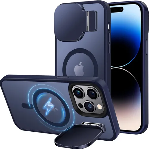 Vista 9 de Silverback Funda para iPhone 14 Pro Max con funda para cámara, compatible con MagSafe, con soporte integrado, funda magnética translúcida mate a