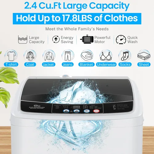 Vista 2 de Nictemaw Lavadora portátil, lavadora portátil de 2.4 pies cúbicos, capacidad de 17.8 libras, lavadora completamente automática con 10 programas, 8