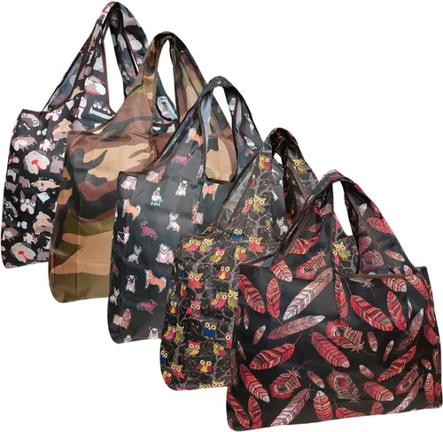 Vista 9 de allydrew Bolsas grandes plegables de nailon reutilizables para comestibles, paquete de 5