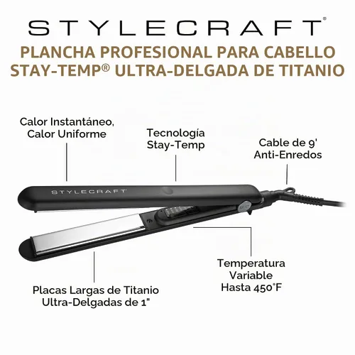 Vista 2 de StyleCraft Juego de secador de pelo profesional y plancha plana de titanio, rendimiento de grado de salón para todo tipo de cabello