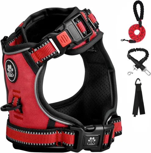 Vista 16 de FURRYFECTION Arnés a cuadros para perros pequeños Arnés reflectante sin tirones para mascotas Arnés ajustable para perro sin estrangulamiento