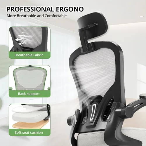 Vista 6 de Silla de Oficina Ergonómica para Escritorio, Capacidad de 330 LBS, Silla de Computadora con Respaldo Alto para Largas Horas Cómoda, Silla Ejecutiva