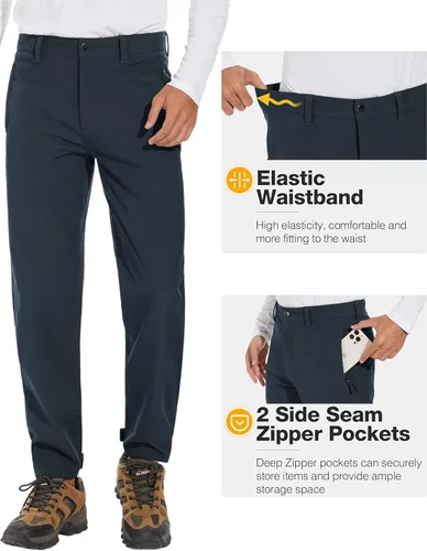 Vista 3 de SPECIALMAGIC Pantalones de senderismo con forro polar para hombre, para esquí, invierno, softshell, impermeables, bolsillos con cremallera