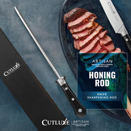 Vista 8 de Cutluxe Varilla de Afilar, Varilla Afiladora de Cuchillos – Acero de Afilado de 10" – Diseño de Mango Ergonómico, Regalos de Parrilla para Hombres