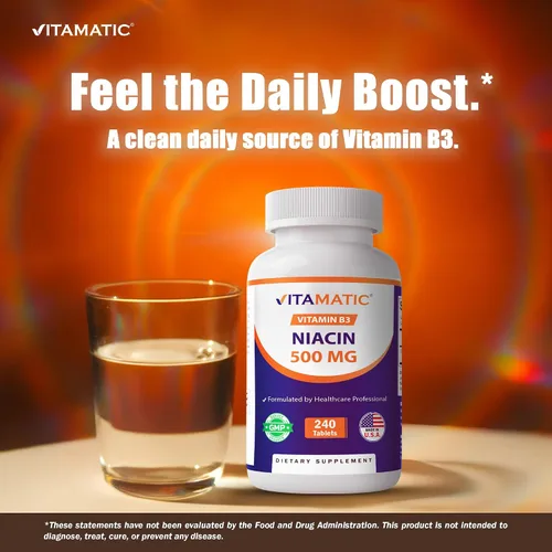 Vista 4 de Vitamatic Niacina (vitamina B3) 500 mg, 240 comprimidos - Sin OMG y sin gluten - 480 tabletas (paquete de 2)