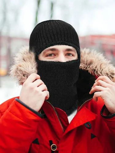 Vista 4 de Pasamontañas de punto calentador resistente al viento sombrero que cubre la cara para hombres mujeres forro polar deportes al aire libre