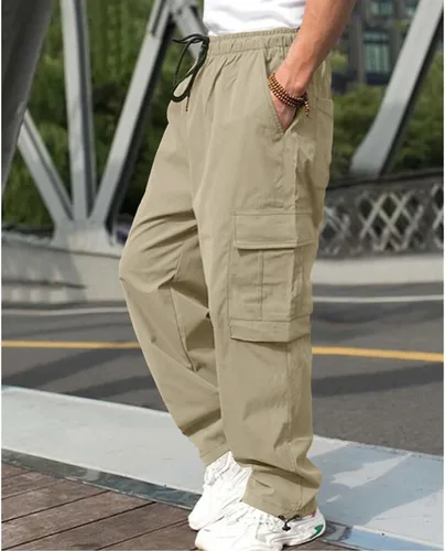 Vista 2 de Lexiart Pantalones cargo de senderismo para hombre, con cordón, pantalones deportivos de trabajo, ajuste holgado, pantalones de senderismo