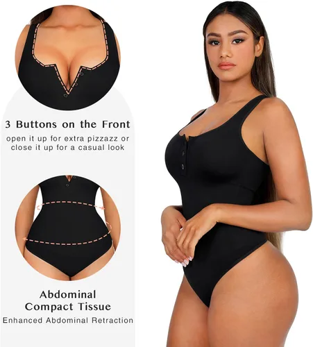 Vista 2 de FeelinGirl Body para mujer, cuello redondo, espalda cruzada, con botones, tanga, casual, body