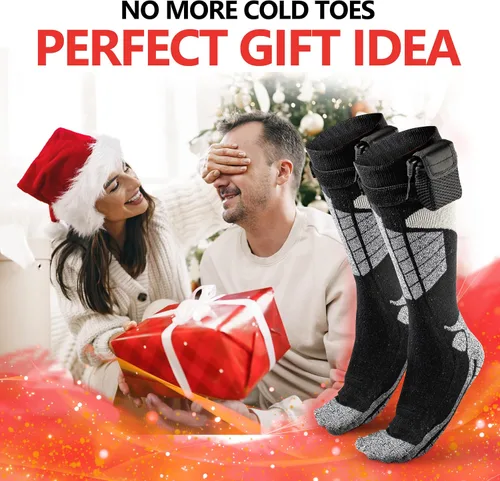 Vista 4 de Calcetines térmicos eléctricos calientes, calentadores de pies para el invierno que funcionan con pilas, para hombres y mujeres adultos. Los