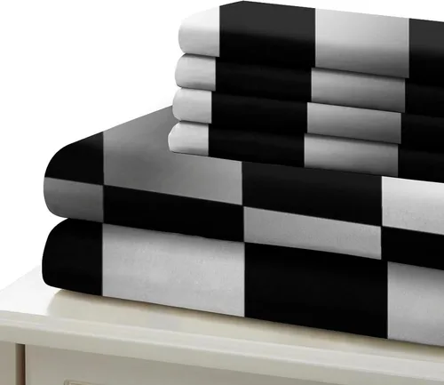 Vista 5 de Funda de edredón a cuadros en blanco y negro con estampado 3D para niños y niñas, fundas de edredón con fundas de almohada, juego de ropa de cama
