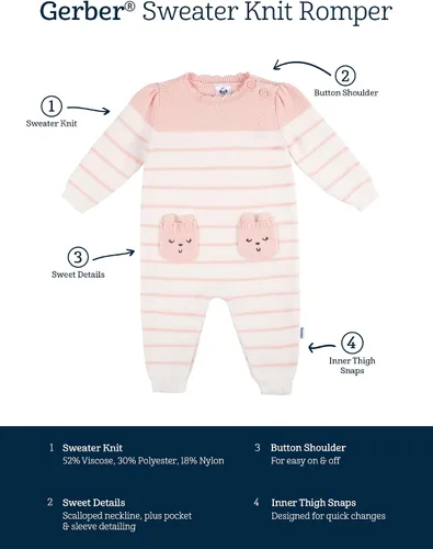 Vista 4 de Gerber Baby Girls Sweater Knit Romper Jumpsuit