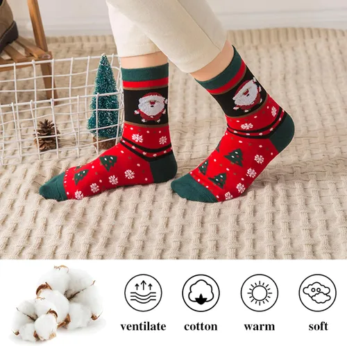Vista 4 de 14 pares de calcetines de Navidad para mujer, calcetines de patrones coloridos novedosos, calcetines de algodón de Navidad para niñas, regalos