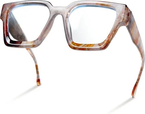 Vista 22 de livho Marco de gafas de gran tamaño para mujer y hombre, lentes rectangulares de moda para computadora, marco elegante *Tortuga de coco