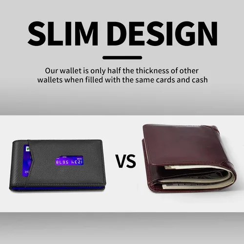 Vista 6 de SHOUCANGAR Billeteras para hombre delgadas con 11 ranuras para tarjetas, billetera RFID minimalista con bolsillo frontal, cartera de tarjetas