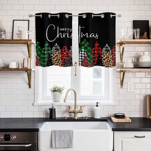Vista 92 de Libaoge Cortinas de Navidad para cocina, dormitorio, juego de 2 paneles, diseño de muñeco de nieve de Navidad, cortinas de invierno con copos
