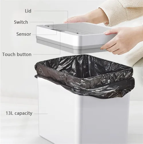 Vista 5 de TOMYEUS Cubo de basura automático con sensor de movimiento, cubo de basura eléctrico inteligente, cubo de basura para el hogar, cubo de basura