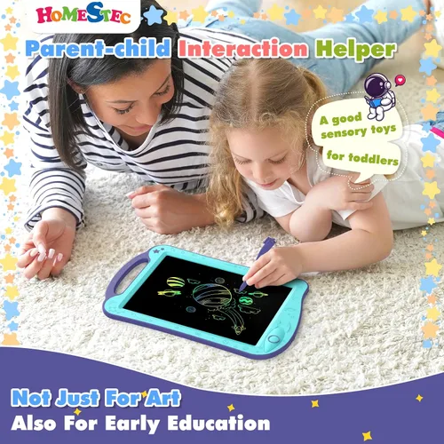 Vista 8 de [Certificado por ClimatePartner] HOMESTEC Astrodraw - Bloc de dibujo LCD colorido para niños, tablero de garabatos para niños de 3, 4, 5, 6 años