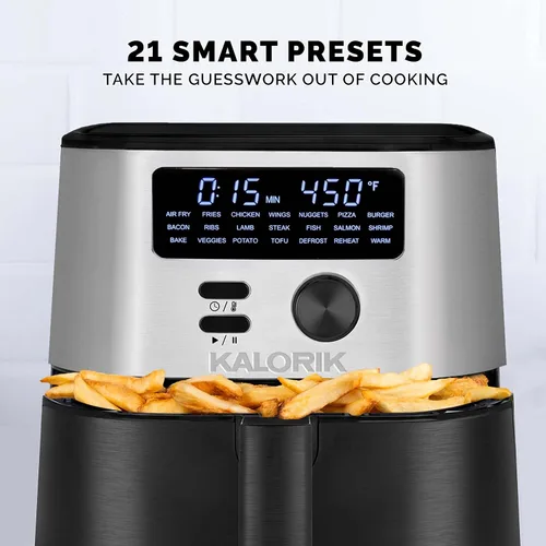 Vista 7 de Kalorik MAXX® Freidora de aire digital 7 en 1 de 4 cuartos de galón, pantalla LED, 21 presets inteligentes, 4 accesorios, libro de recetas, 1600 W