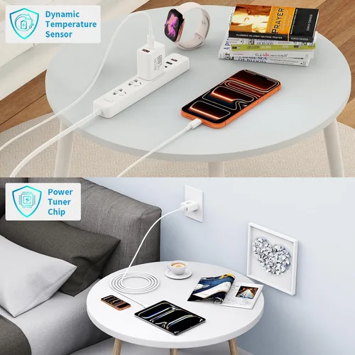 Vista 6 de Cargador para iPhone 17 de carga rápida, 60 W GaN USB-C y USB-A Bloque de cargador de pared con 2 cables USB C a USB C de 6 pies, compatible