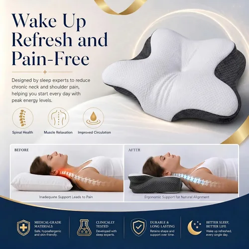 Vista 3 de Almohada cervical cervical para aliviar el dolor, almohada ergonómica de espuma viscoelástica para dormir, almohada ortopédica de apoyo