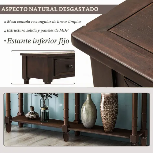 Vista 5 de P PURLOVE - Mesa consola de madera con cajón, 58 pulgadas de largo, color Espresso