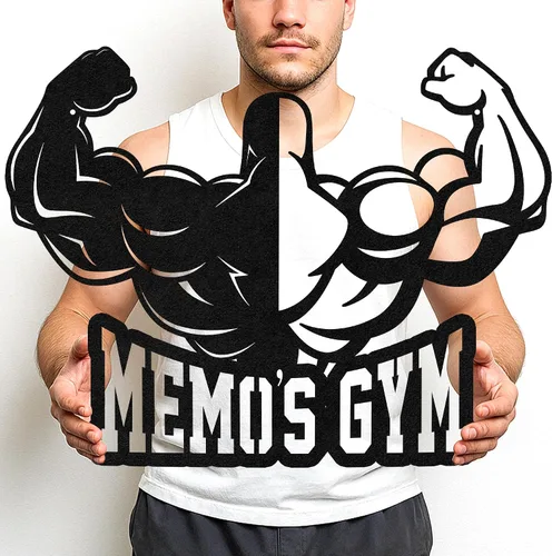 Vista 28 de Cartel de metal personalizado para gimnasio con nombre, arte de pared para sala de entrenamiento en casa, garaje, espacio de fitness, decoración