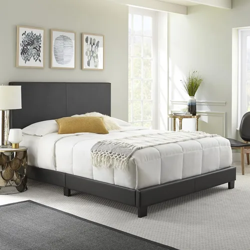 Vista 23 de Boyd Sleep Napoli - Marco de cama plataforma de cuero vegano gris tamaño King totalmente tapizado con cabecero ajustable - Se requiere somier