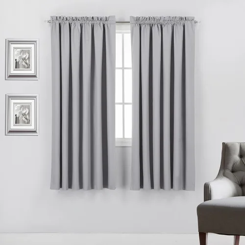 Vista 3 de Diamond Home Linens Cortinas opacas con dobladillo para cortinero de 45 pulgadas de largo para dormitorio, paneles de tratamiento de ventanas