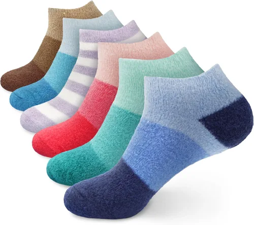Vista 43 de BambooMN Calcetines de spa de nailon mullidos con infusión de aloe para mujer, color morado lavanda, 3 pares