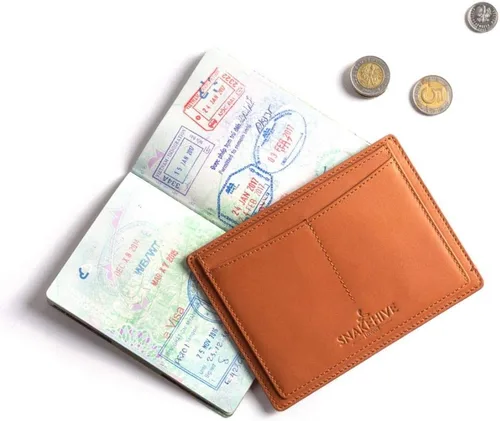 Vista 6 de Cartera para pasaporte, cartera de viaje, organizador de documentos de viaje, titular de boletos, tarjetero, Beige Bronceado, Moderno