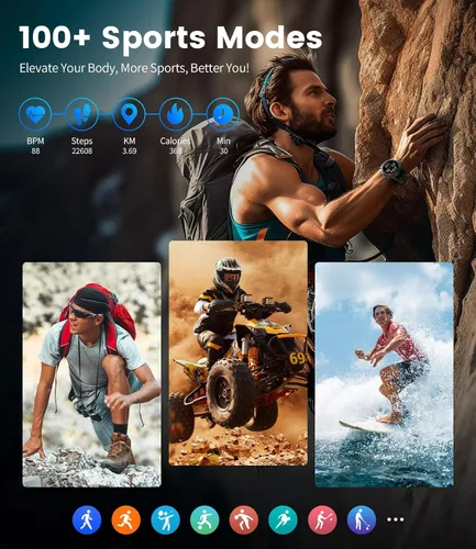 Vista 10 de LIGE EF1 - Relojes inteligentes para hombre, 1.43 pulgadas AMOLED Smartwatch con frecuencia cardíaca 24/7 para Android iOS, más de 170 modos