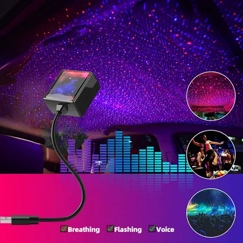 Vista 2 de SOCAL-LED LIGHTING Proyector de Estrellas USB para Automóvil Azul Rojo Luz Nocturna Interior Luces LED Decorativas Románticas de Techo con Rotación