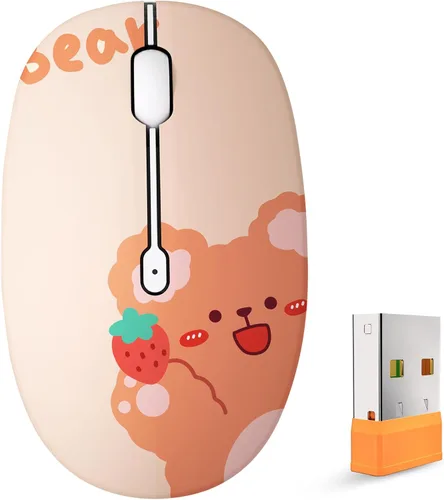 Vista 17 de FMOUSE Bonito mouse inalámbrico, Bluetooth y modo dual de 2.4 GHz con receptor USB, clic silencioso, alimentado por batería AA, para niños, Niña