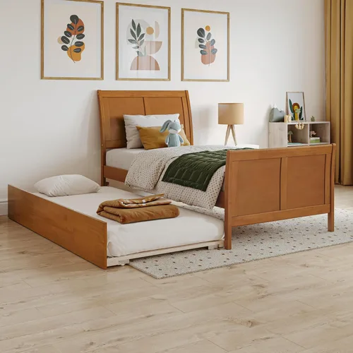 Vista 19 de AFI, Portland - Cama de plataforma matrimonial con estribo a juego con cama nido individual, color espresso