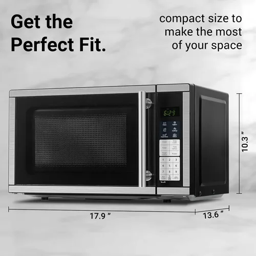 Vista 3 de Hornos microondas para encimera de 0.7 pies cúbicos, horno microondas de 700 vatios con iluminación LED, plato giratorio y bloqueo para niños
