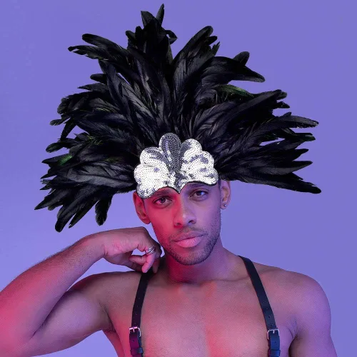 Vista 3 de HOMELEX Tocado de plumas negras para mujer, accesorios de carnaval caribeño