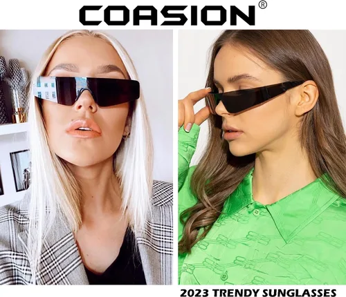 Vista 2 de COASION Wrap Around Sunglasses for Women Men Trendy Rimless Futuristic Shades Y2k Shield Flat Top Fashion Eyeglasses