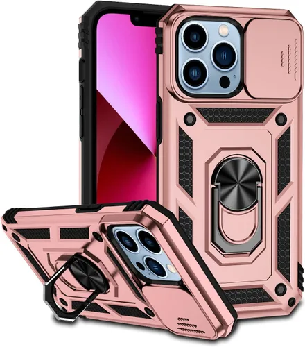 Vista 18 de Funda compatible con iPhone 13 de 6.1 pulgadas, funda magnética con funda para cámara y soporte, grado militar, a prueba de golpes, material de PC