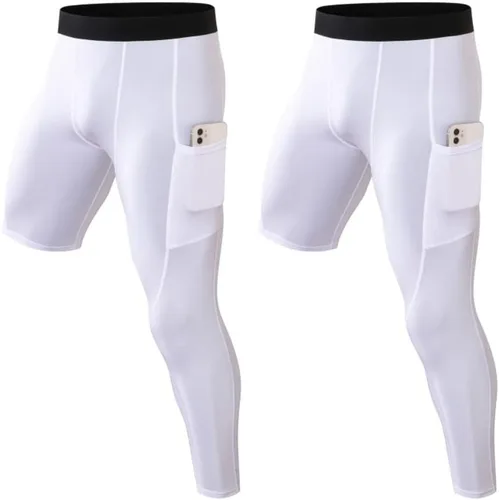 Vista 28 de Pantalones de compresión para hombre, mallas de compresión de una pierna para baloncesto, capri 3/4, leggings atléticos, capa base de secado fresco