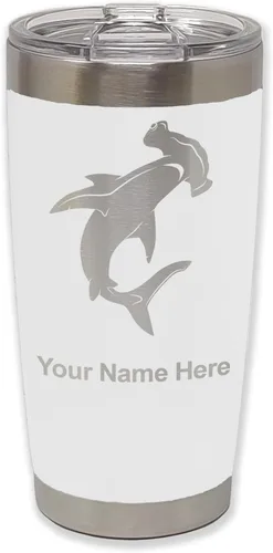 Vista 30 de LaserGram Vaso aislado al vacío de 20 onzas, tiburón martillo, grabado personalizado incluido (negro)