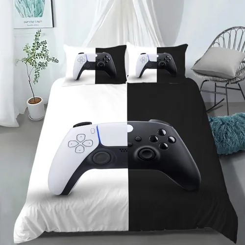 Vista 8 de AILONEN - Ropa de cama con estampado de control de videojuegos, para niños, funda de edredón, supersuave y resistente a la decoloración, 3 piezas