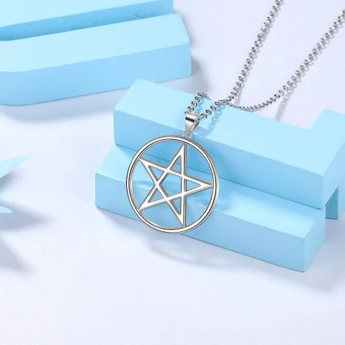 Vista 2 de Collar de pentagrama de plata de ley 925 joyería fina regalo para mujeres y hombres colgante de símbolo astrológico collar de luna negra creciente