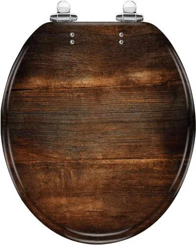 Vista 11 de Asiento de inodoro redondo con hermoso plato de madera de cedro, asiento de inodoro de resina con tapa de cierre silencioso lento con bisagras