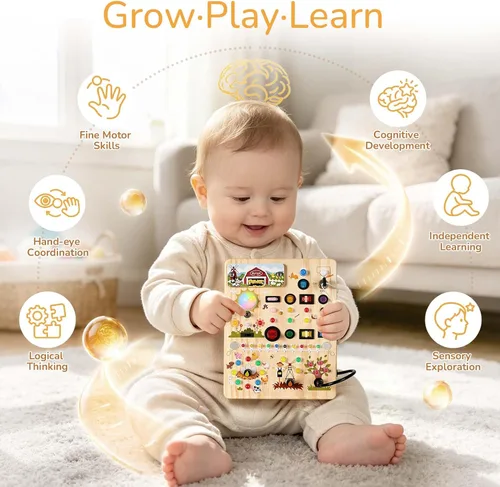 Vista 4 de Joyreal Tablero ocupado con 17 interruptores LED, juguetes Montessori